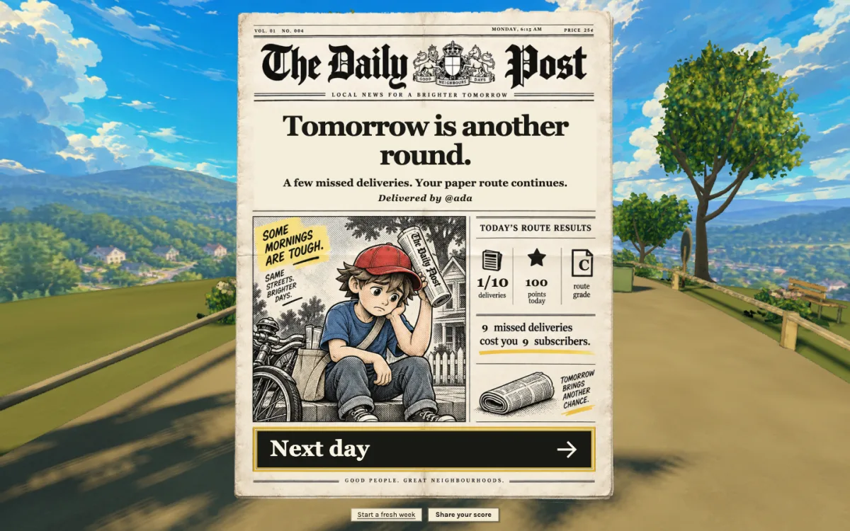 The evening edition prints the round's deliveries, points and grade.